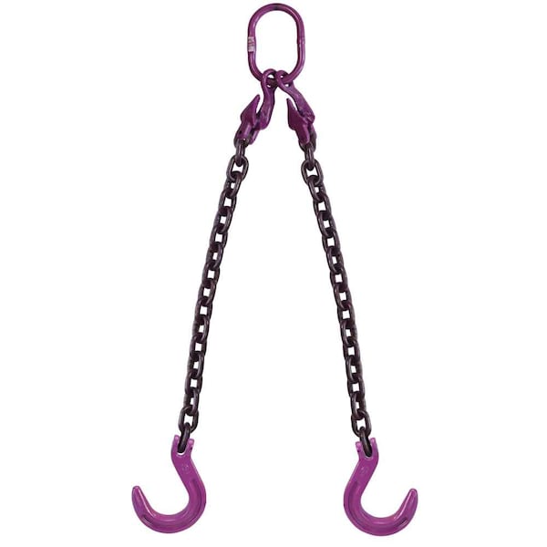 1/2" x 10' - Adjustable 2 Leg Chain Sling w/ Foundry Hooks - Grade 100